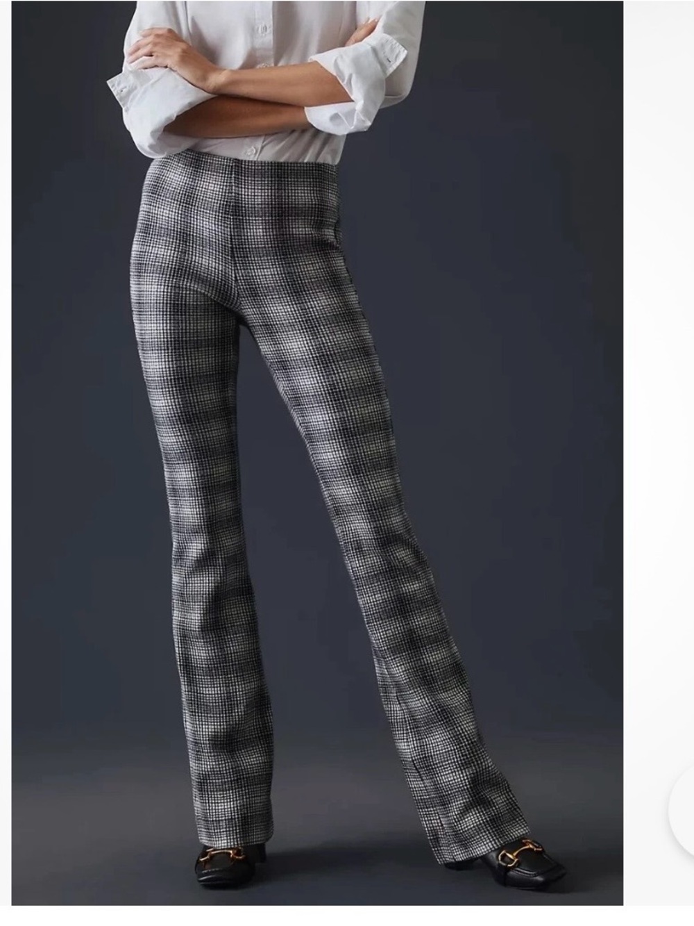 Maeve Black & White Plaid Boot-Cut Flare Pants